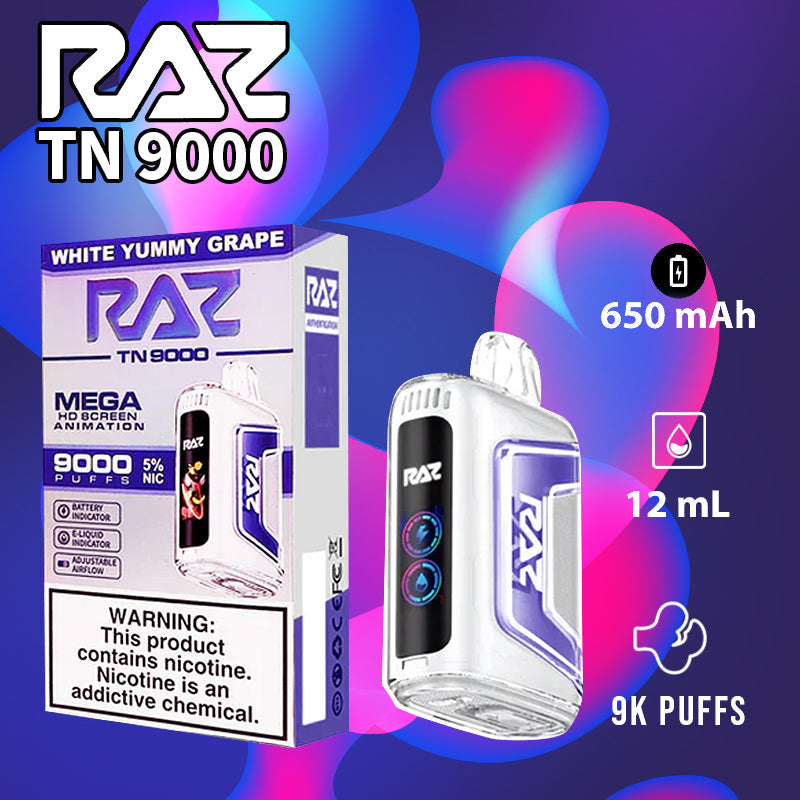 Raz tn9000|vape central wholesale|disposable|white yummy grape