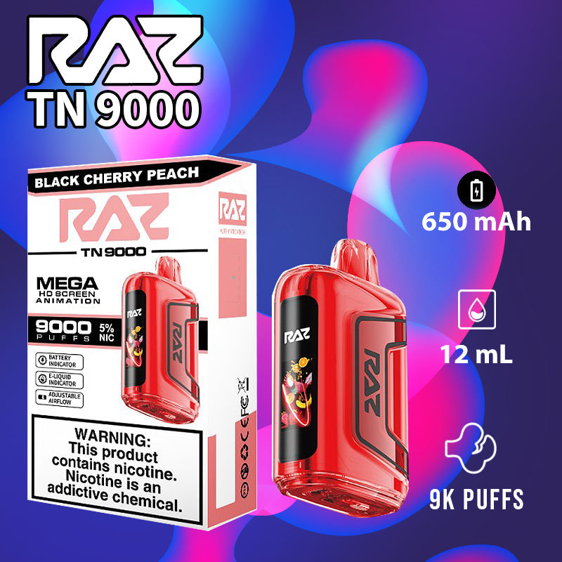 Raz tn9000|vape central wholesale|disposable|black cherry peach