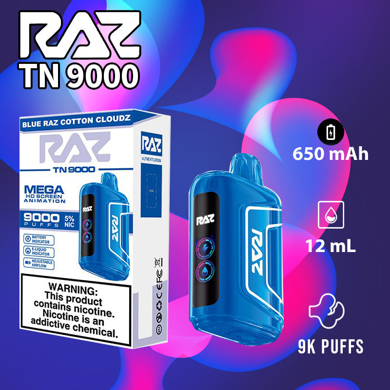 Raz tn9000|vape central wholesale|disposable|blue raz cotton cloudz