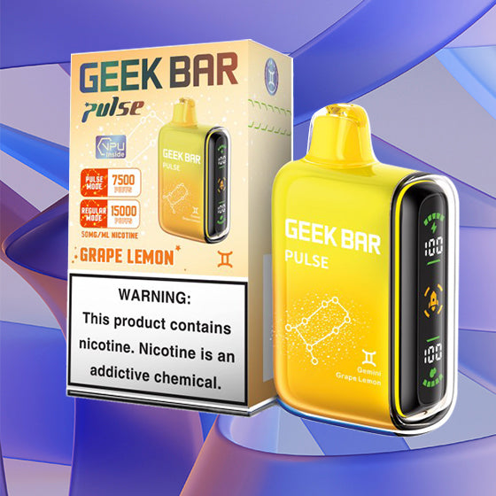 Geek Bar Pulse 15k| 5% Nicotine|Vape central wholesale|disposable|Geek Bar Pulse 15000|grape lemon