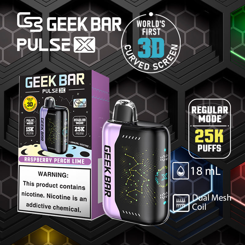 Geek bar pulse x 25k|vape central wholesale|disposable vape|raspberry peach lime|
